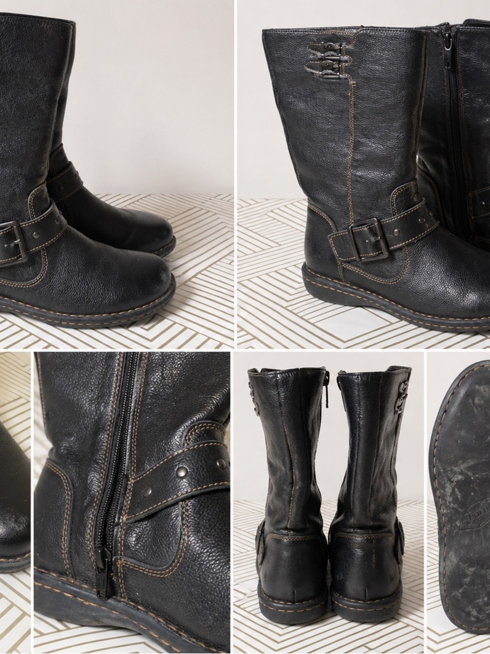 b.o.c. Black Leather Mid-Calf Heeled Boots